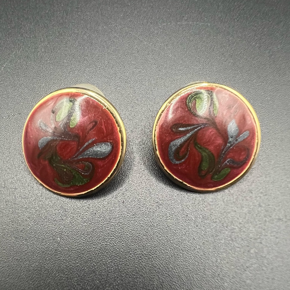 Elegant Burgundy and Gold Tone Earrings